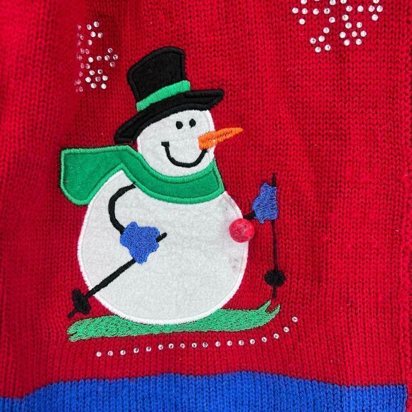 Ugly Christmas Sweater Cardigan Medium Gloria Vanderbilt snowmen, stocking Color - Picture 5 of 8